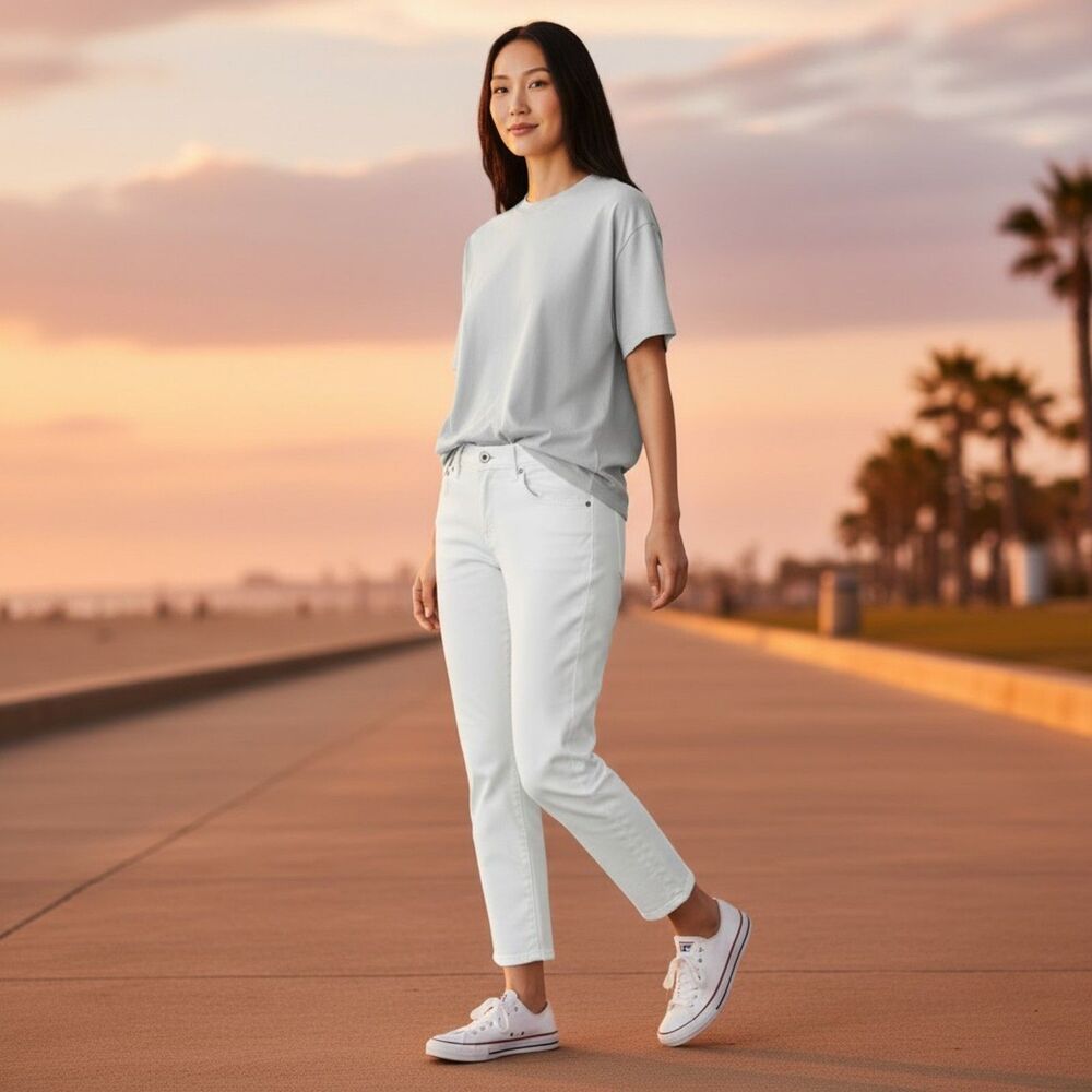Calvin Klein White Cropped Jeans Size 14 Fits Small 33" Waist Straight Leg